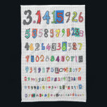 Colorful Pi Towel<br><div class="desc">Colorful, fun depiction of pi to more than 100 decimal places. Each digit is unique and hand drawn. The numbers appear over a background pattern of the Greek letter pi. Great for math lovers. Great for Pi Day. Another pi towel is also available:</div>