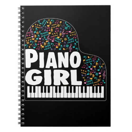 Colorful Piano Girl Music Lover Notebook