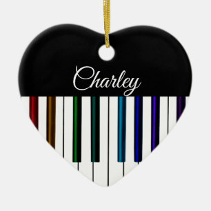 Colorful Piano Keyboard Music Holiday Heart Ceramic Ornament