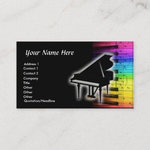 Colorful Piano Keyboard &amp; Music Notes Business Card Templates