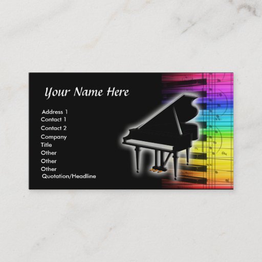 Customizable Colorful Piano Keyboard &amp; Music Notes Business Card Templates