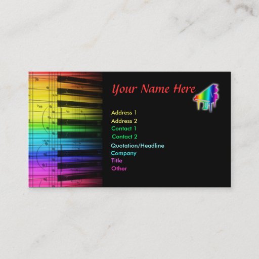 Customizable Colorful Piano Keyboard &amp; Notes Business Card