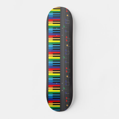 Colorful piano keyboard skateboard deck