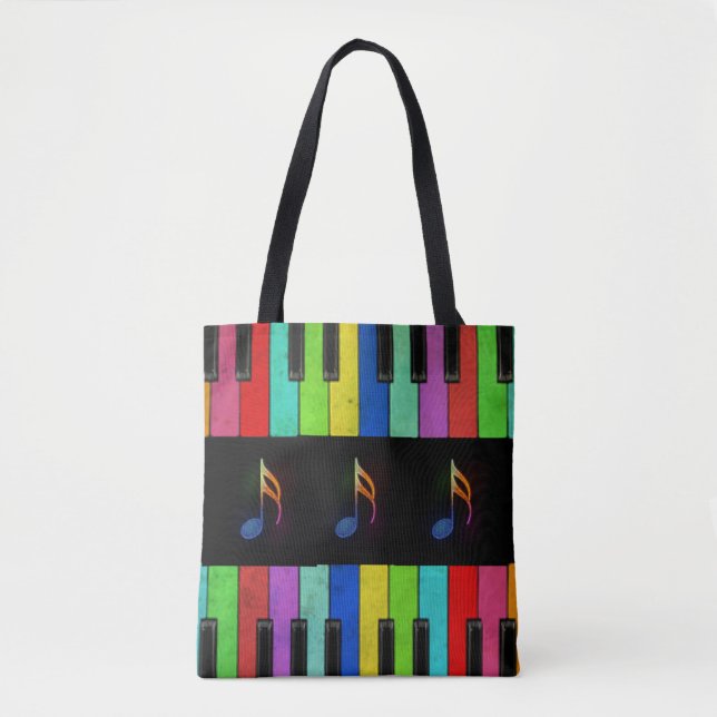 Colorful Piano Keys & Music Notes Tote Bag (Front)