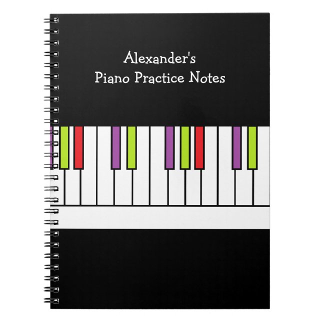 Colorful Piano Keys Music Practice Personalised Notebook (Front)