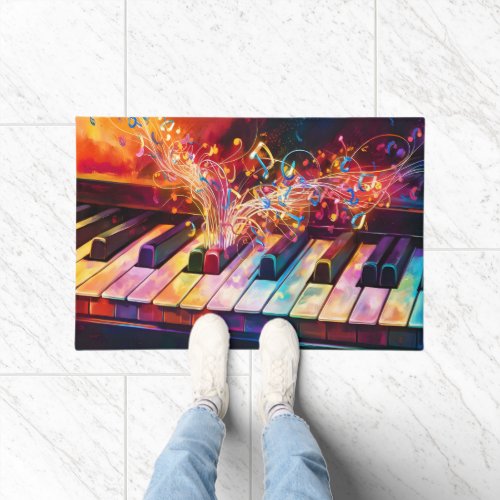 Colorful Piano Keys With Music Notes Doormat