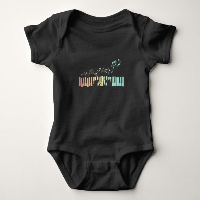 Colorful Piano Music Notes Keyboard Player Pianist Baby Bodysuit (Front)