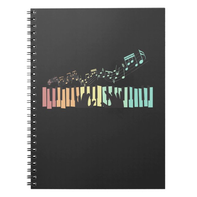 Colorful Piano Music Notes Keyboard Player Pianist Notebook (Front)