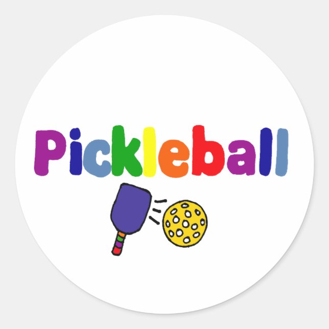 Colorful Pickleball Art Design Classic Round Sticker (Front)