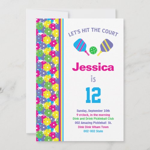 Colorful Pickleball Bday party  RSVP Invitation