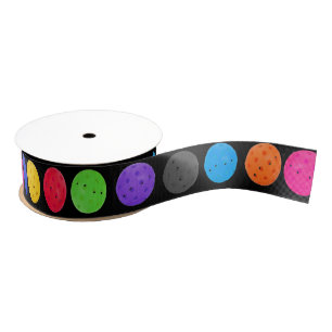 Colorful Pickleball on Black Grosgrain Ribbon