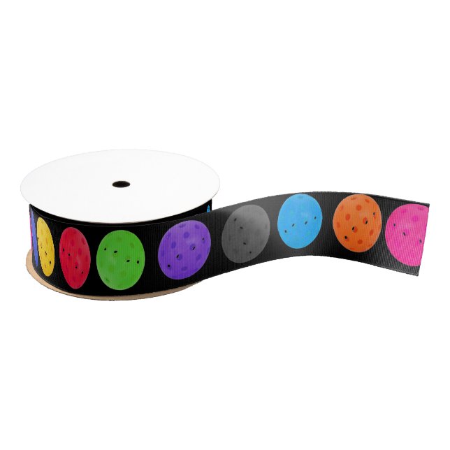 Colorful Pickleball on Black Grosgrain Ribbon (Spool)