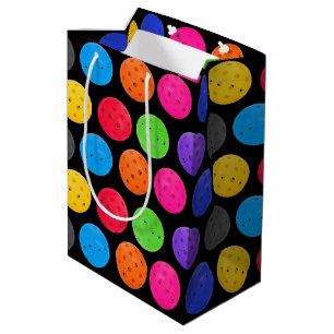 Colorful Pickleball on Black Medium Gift Bag