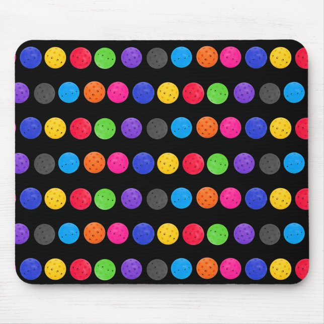 Colorful Pickleball on Black  Mouse Pad (Front)