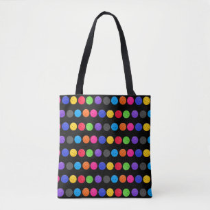 Colorful Pickleball on Black Tote Bag