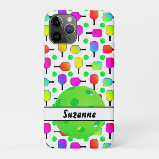 Colorful Pickleball Paddles Green Personalized iPhone 11 Pro Case