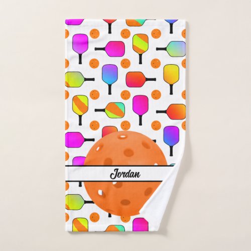 Colorful Pickleball Paddles Orange Personalized Hand Towel