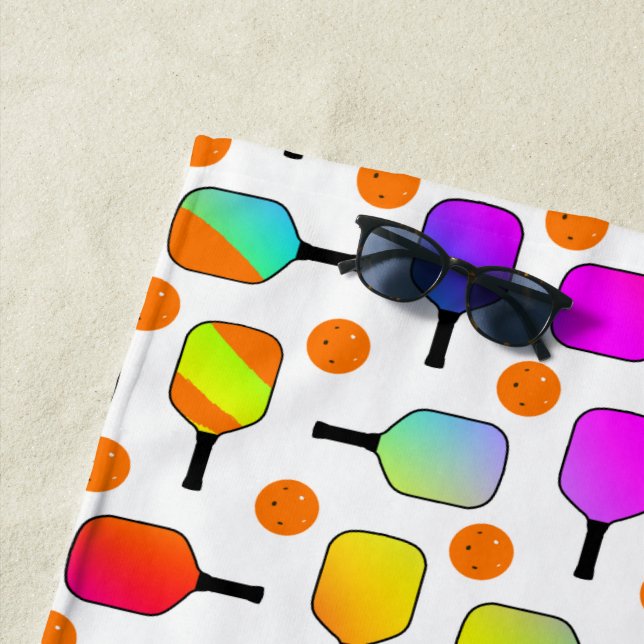 Colorful, Pickleball Paddles, Orange Pickleballs Beach Towel (In Situ)