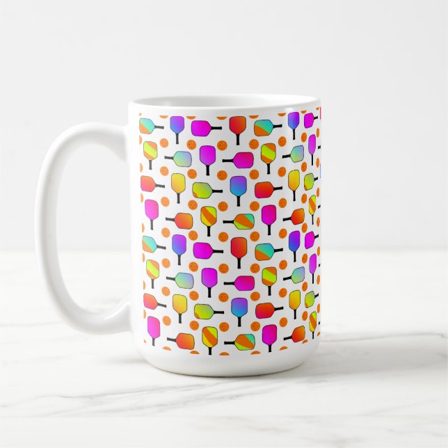 Colorful, Pickleball Paddles, Orange Pickleballs Coffee Mug (Left)