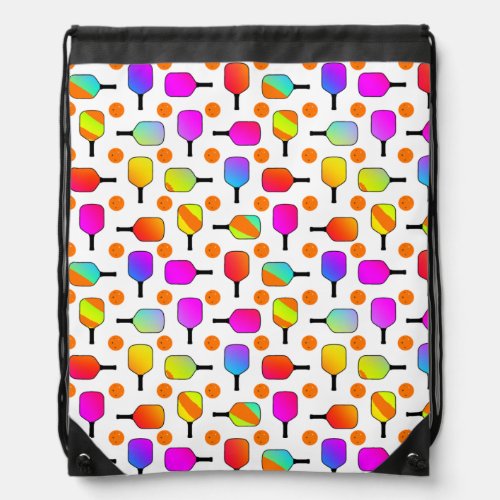 Colorful Pickleball Paddles Orange Pickleballs Drawstring Bag