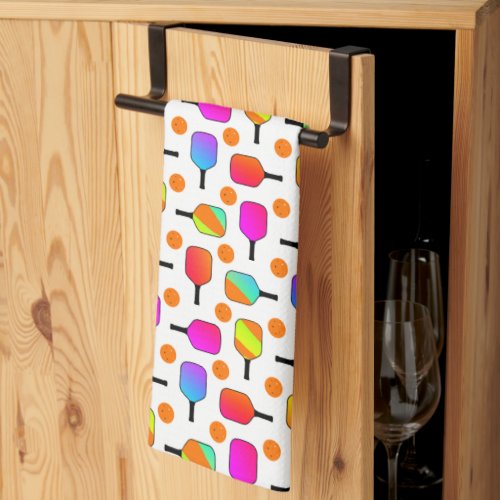 Colorful Pickleball Paddles Orange Pickleballs Kitchen Towel