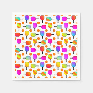 Colorful, Pickleball Paddles, Orange Pickleballs Napkins
