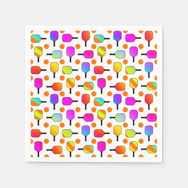 Colorful, Pickleball Paddles, Orange Pickleballs Napkins (Front)