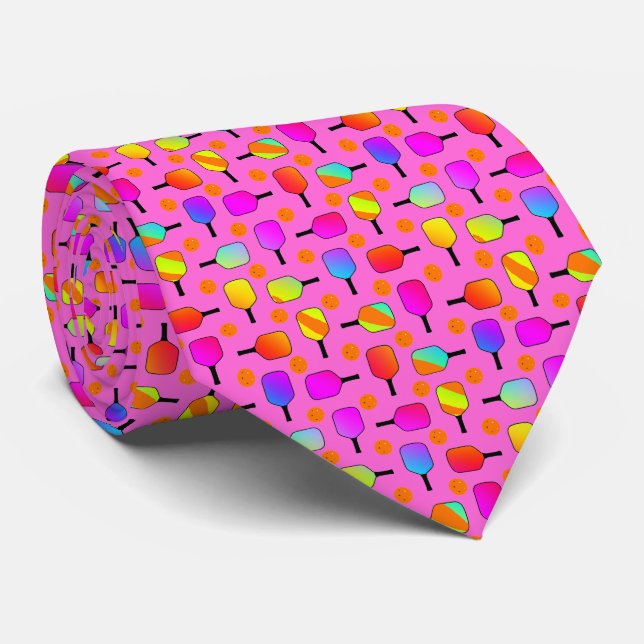 Colorful, Pickleball Paddles, Orange Pickleballs Neck Tie (Rolled)