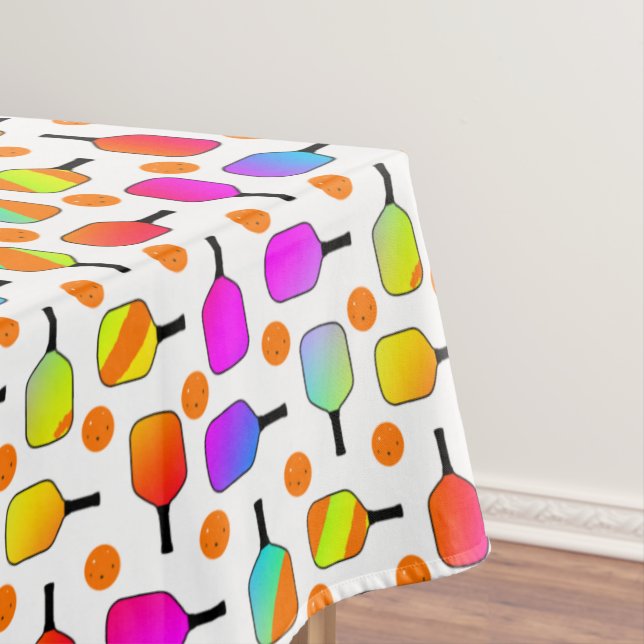 Colorful, Pickleball Paddles, Orange Pickleballs Tablecloth (In Situ)
