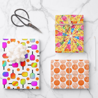 Colorful, Pickleball Paddles, Orange Pickleballs Wrapping Paper Sheets