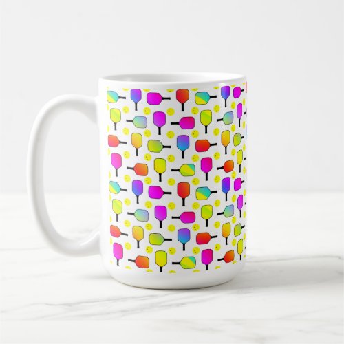 Colorful Pickleball Paddles Yellow Ball Coffee Mug