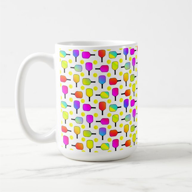 Colorful, Pickleball Paddles, Yellow Ball Coffee Mug (Left)