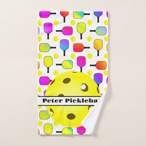 Colorful Pickleball Paddles Yellow Personalized Hand Towel