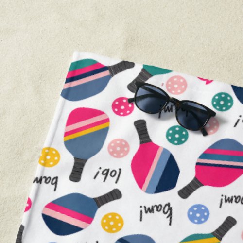 Colorful Pickleball Pattern Beach Towel