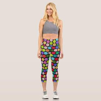 Colorful Pickleball Pattern Capri Leggings
