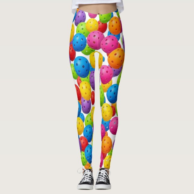 Colorful Pickleball Pattern Leggings (Front)