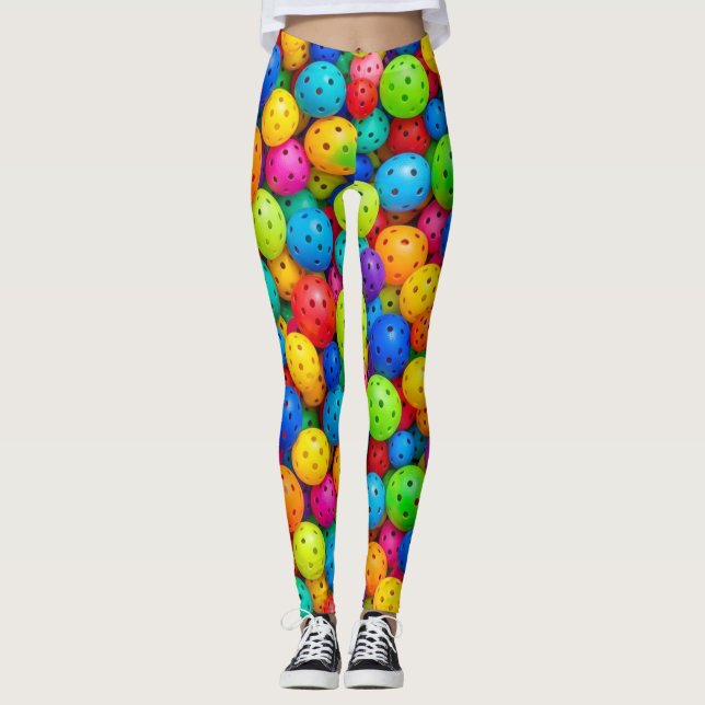 Colorful Pickleball Pattern Leggings (Front)