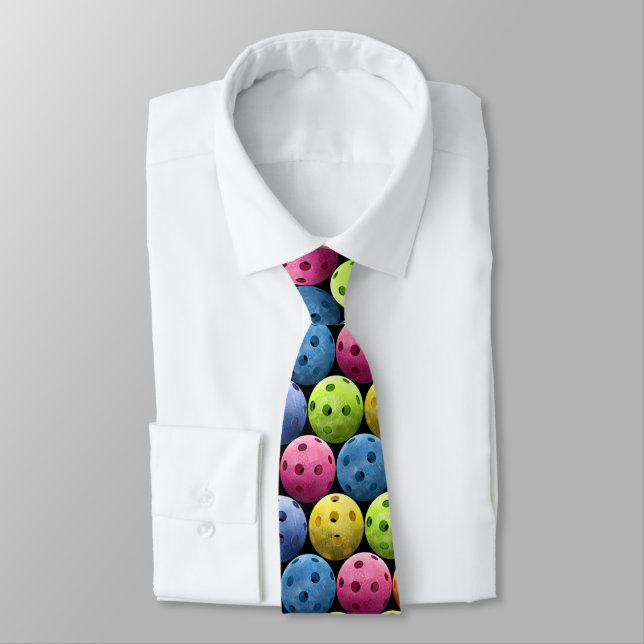 Colorful Pickleball Pattern Neck Tie (Tied)