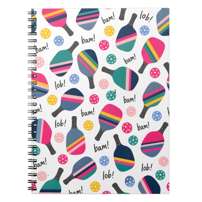Colorful Pickleball Pattern Notebook (Front)