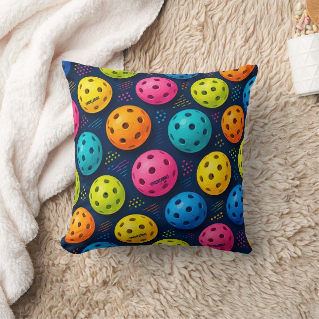 Colorful Pickleball Pattern Throw Pillow (Blanket)