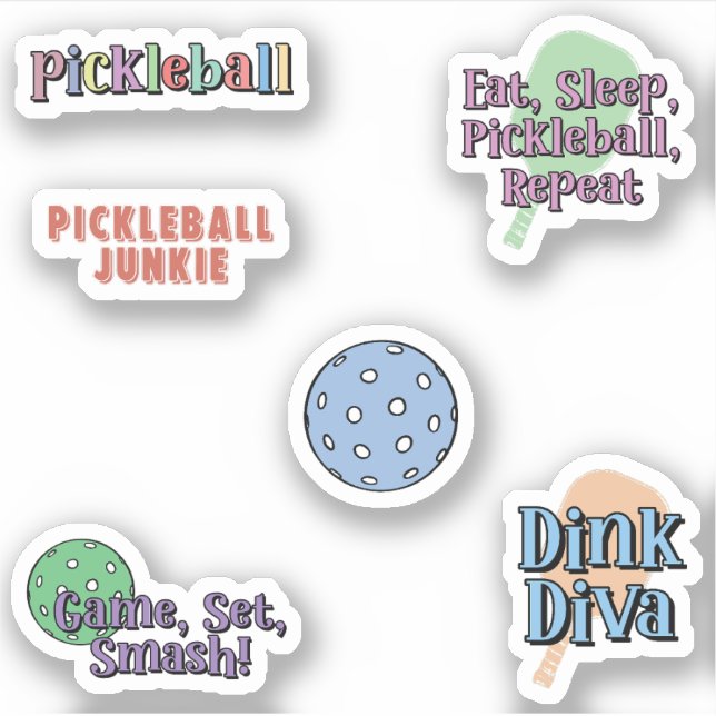 Colorful Pickleball Player Sticker Pack (Front)