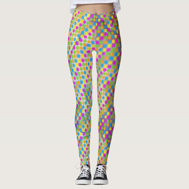 Colorful Pickleball Polkadots Leggings (Front)