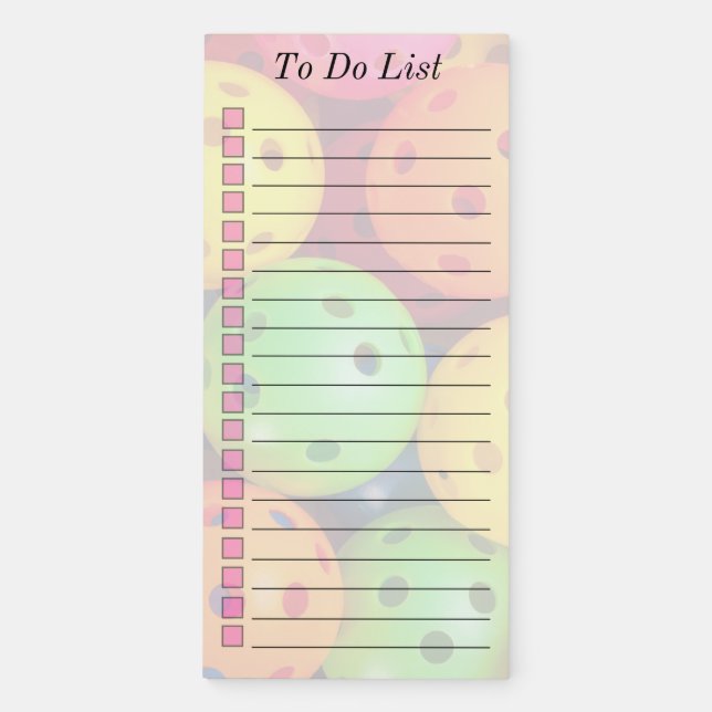 Colorful Pickleball To Do List Magnetic Notepad (Front)