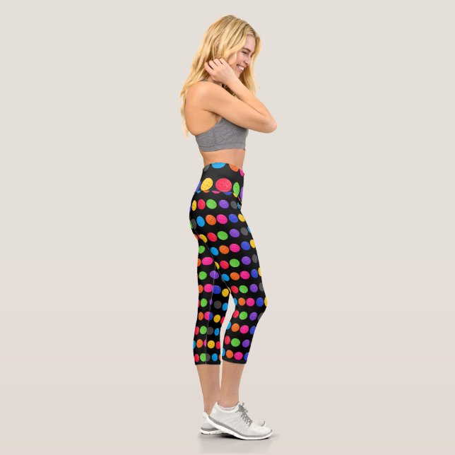 Colorful Pickleballs On Black Capri Leggings (Right)