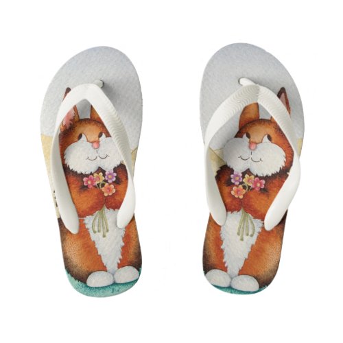 colorful picture of cute brown bunny rabbit kids flip flops