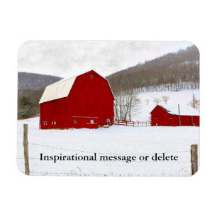 Colorful Picturesque Winter Snowy Red Barn Farm Magnet