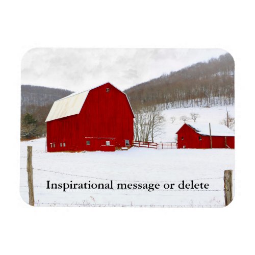Colorful Picturesque Winter Snowy Red Barn Farm Magnet