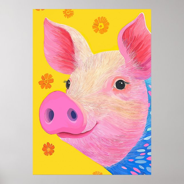 Colorful Pig Portrait Poster (Front)