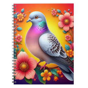 Colorful Pigeon Among Vibrant Flowers Bird Lovers Notebook