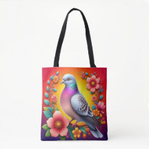 Colorful Pigeon Surrounded by Vibrant Flowers